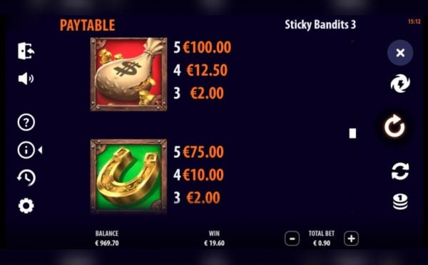 Sticky Bandits 3 Most Wanted paytable