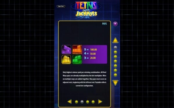 Tetris super jackpots paytable