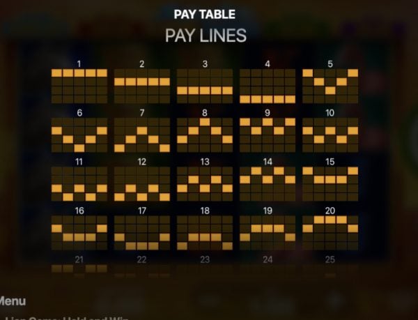 Lion Gems: Hold and Win slot paytable