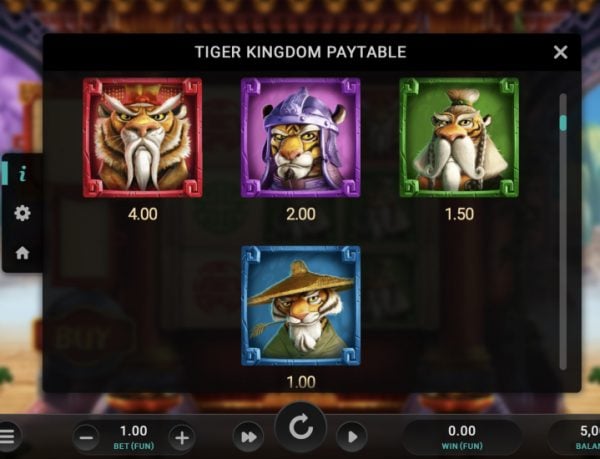 Tiger Kingdom Infinity Reels slot paytable